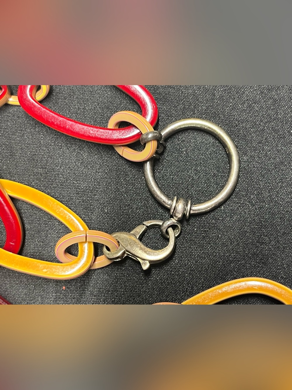 LA LOOP Eyeglasses Holders Necklace Acetate Links Red & Tan Sterling Clasp - Picture 10 of 13